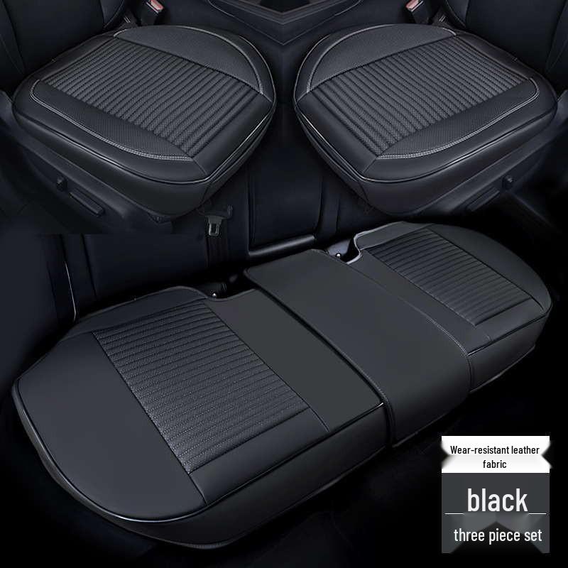 Universal Full Leather Car Seat Cushion Set - Four Seasons Breathable, Three-Piece, Cool and Durable