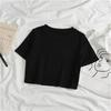 Women's Solid Color Crop Top - Slim Fit, Short-Sleeved, High Waist, Trendy Design.