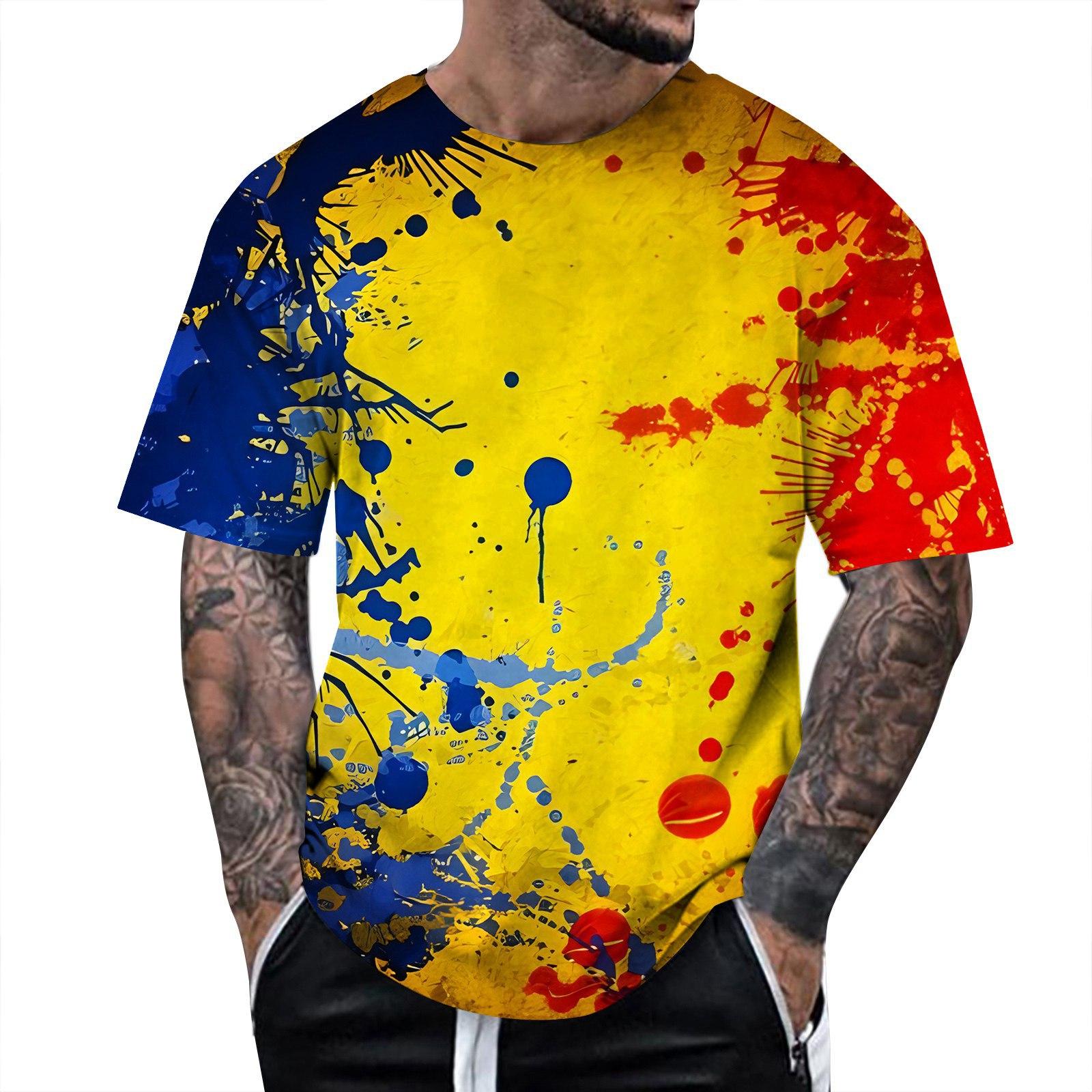 YourSir Zomerpret 3D Patroon Tie Dyeing T-shirt Kleur Schilderen 3D Print Heren T-shirt Korte Mouw Top 5XL