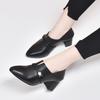 Fashion pointed single shoes 2025 spring new simple thick heel first layer cowhide one pedal two wear deep high heel women's shoes