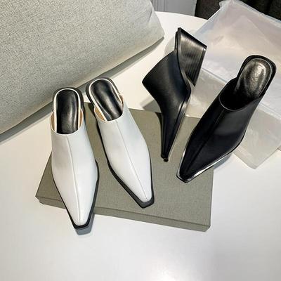 2025 New Bag Head Half Drag Women's Small Square Head Wedge Heel High Heel Sandals Fashion Wear Thick Heel Lazy Muller Shoes