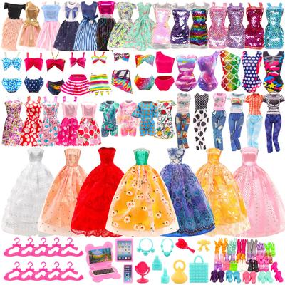 Barwawa Puppenkleidung, 30cm Puppenkleidung, Puppenkleider, 52 Sets = 3 Outfits + 14 Kleider + 3 Badeanzüge + 10 Paar Schuhe + 22 Accessoires Inklusive C