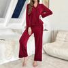 European and American cross-border pajamas bow lapel long-sleeved trousers casual women's loungewear two-piece set foreign trade