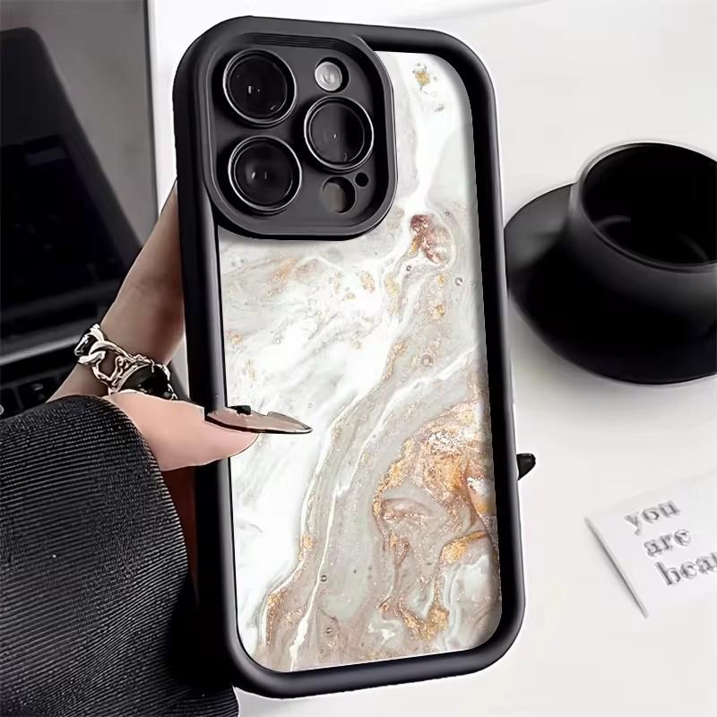 Phone Case For iPhone 17 16 15 14 Pro Max Plus 13 12 11 Pro XR X XS 7 8 Plus SE2 17Air Oil Painting Gold Marble Shockproof Cover