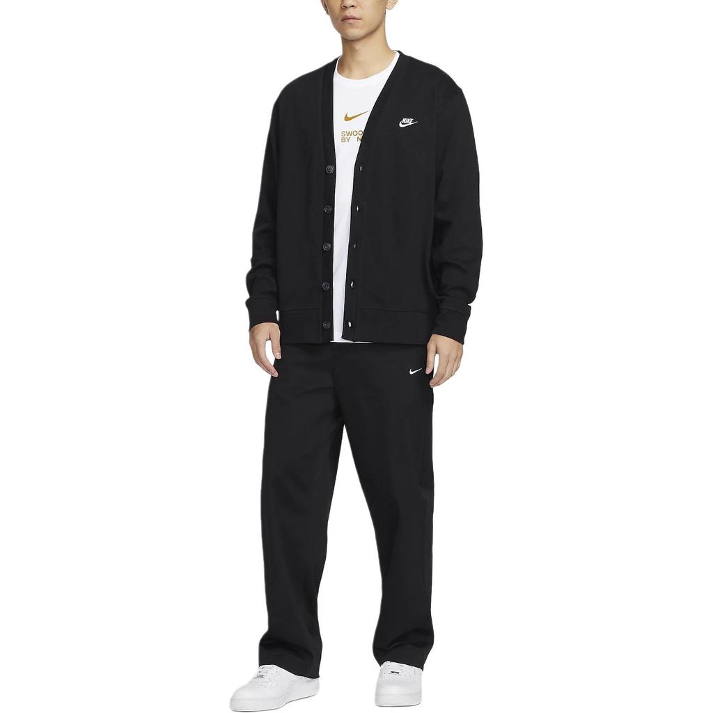 Nike V-Neck Logo Print Slim Fit Single-Breasted Long Sleeve Knit Cardigan Men Tops Black FN3899-010