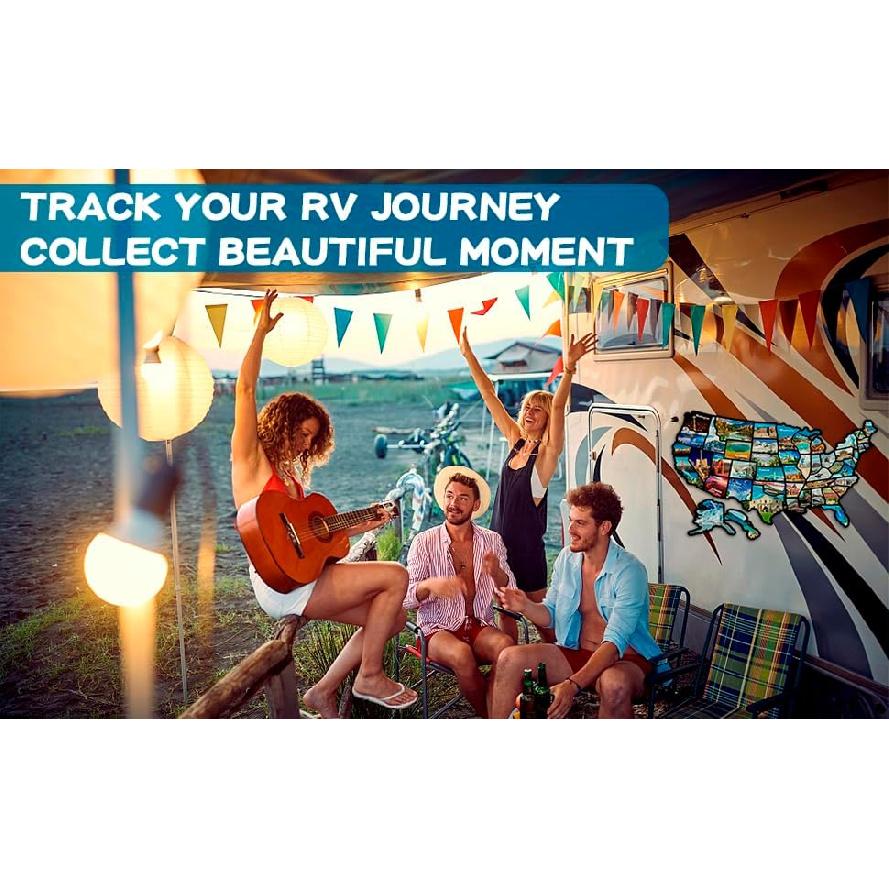 RV State Sticker Travel Map Of The United States, Travel Trailer Camper Accessories, 11X17" RV Map Decals For Window Door Wall, 50 State Bumper