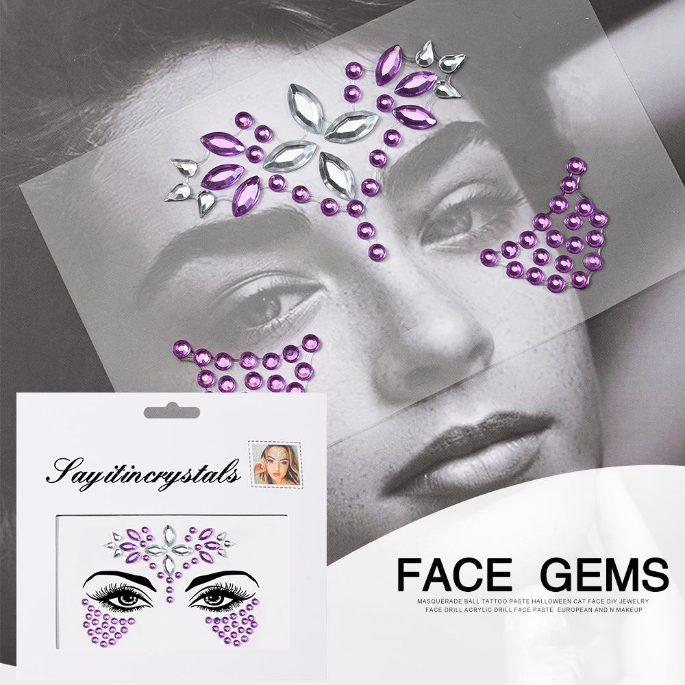 Europe Masquerade Face Stickers Safe Acrylic Drill Adults Children Facial Decoration Adhesive Stickers Party Dance Supplies