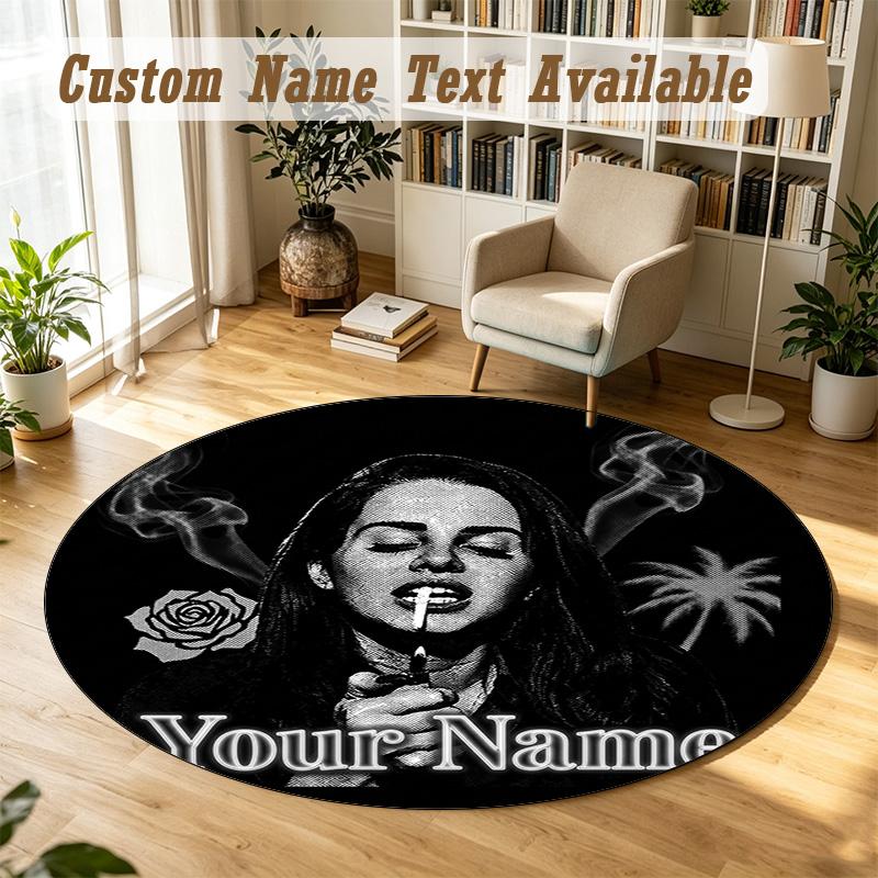 Round Rug Custom NameLana Del Rey Pattern Non Slip Carpet Home Floor Decor