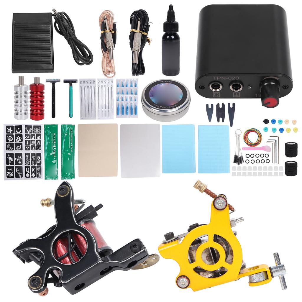 Coil Tattoo Machine Set Foot Pedal Novice Foot Pedal Clip Cord Practice Skin Tattoo Tool Kit
