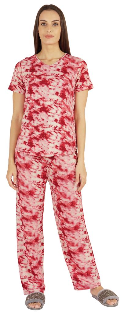 Inkmeso 2 Pcs Printed Short Sleeves Nightwear Set For Womens Top And Pajama Sleepwear Cotton PJ