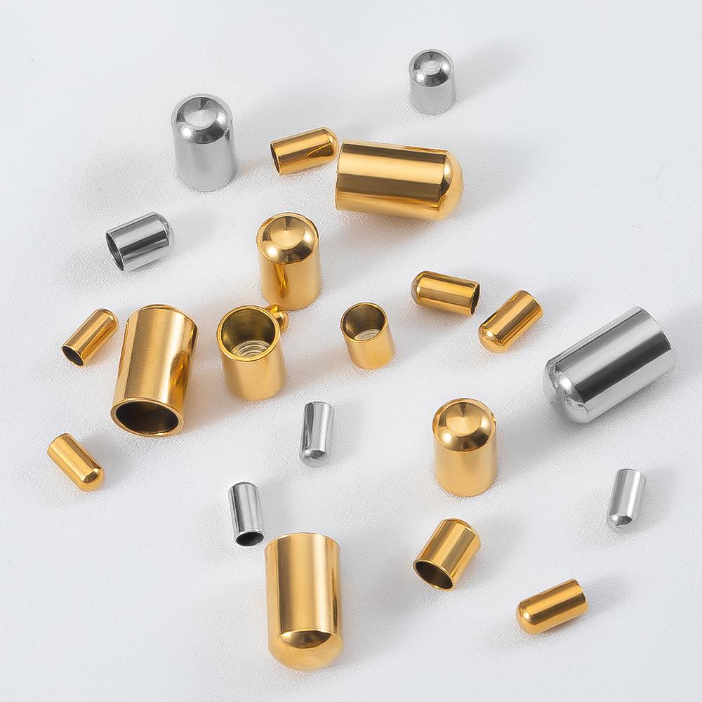 20pcs Stainless Steel End Caps Bracelet Necklace Fastener Round Caps Leather Cord Crimp Caps Accessories for Jewelry Making DIY