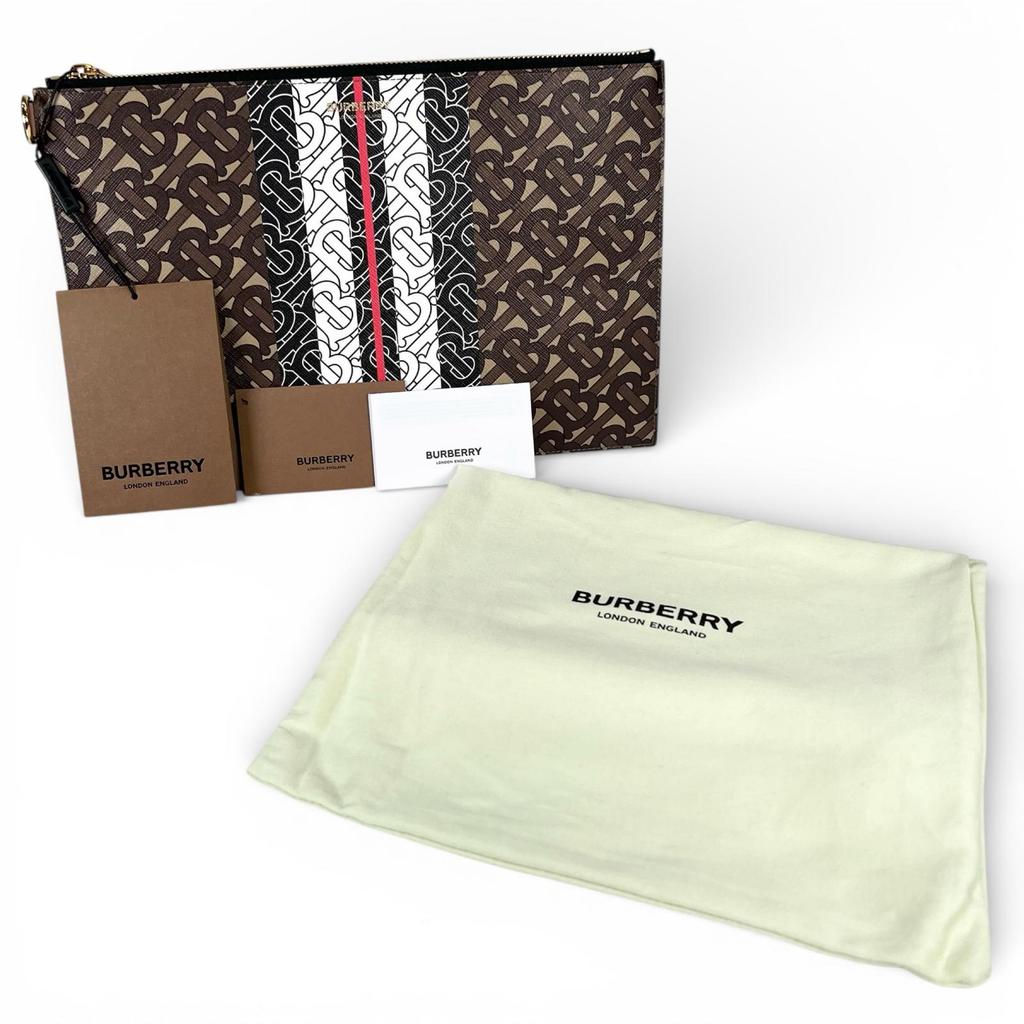 Pristine BURBERRY Clutch Bag TB Monogram Stripe Multicolor Cotton Mens Used
