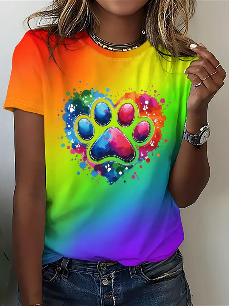 Summer Fashion Leopard Heart 3D Print T-Shirts Women's Round Neck Short Sleeve T Shirt Tees Harajuku Y2K Tops Female Clothing
