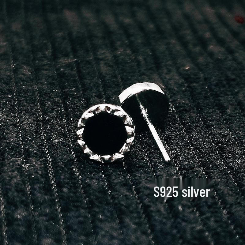 Kolczyki posrebrzane S925 z czarnym agatem dla mężczyzn i kobiet – Modne, indywidualne, idealne dla par