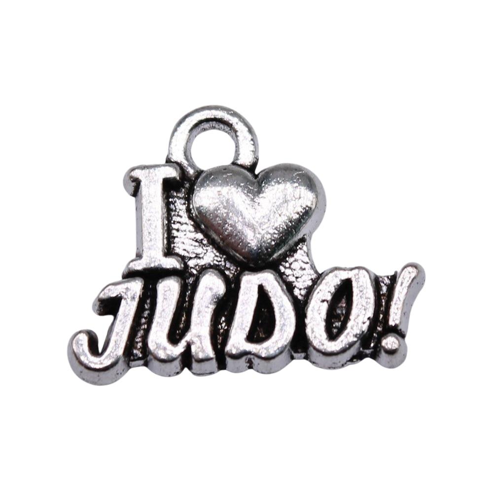 

20шт Я Люблю Дзюдо Амулеты Античное серебро Цвет Цинковый сплав 16X13mm