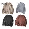 Men Fall Winter Sweater Ripped Hole Solid Color Round Neck Knitted Retro Japanese Style Mid Length Loose Long Sleeve Soft Warm Pullover Men Sweater
