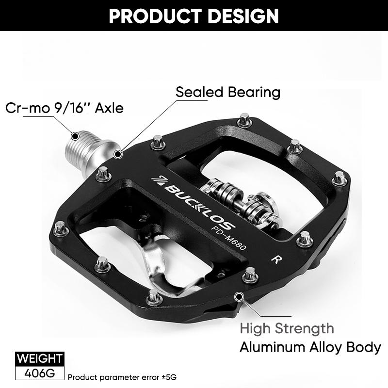 BUCKLOS Pedals MTB Bike Flat Pedal Platform Bearing Dual Function Fit SPD System Aluminum Alloy Mountain Bike Pedal Bicycle Part