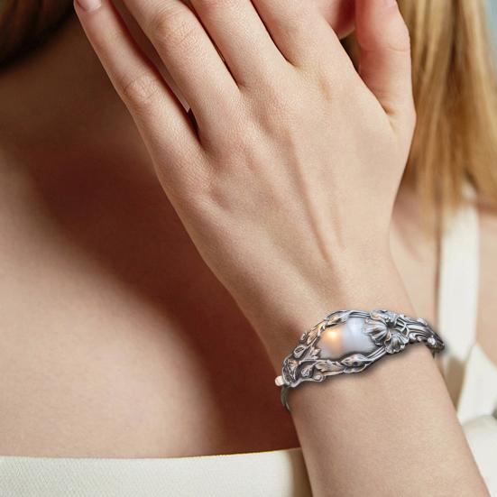 Handmade Sterling Spoon Bangle Floral Pattern Opening Bangle Boho Style Handle Cuff Jewelry Accessories