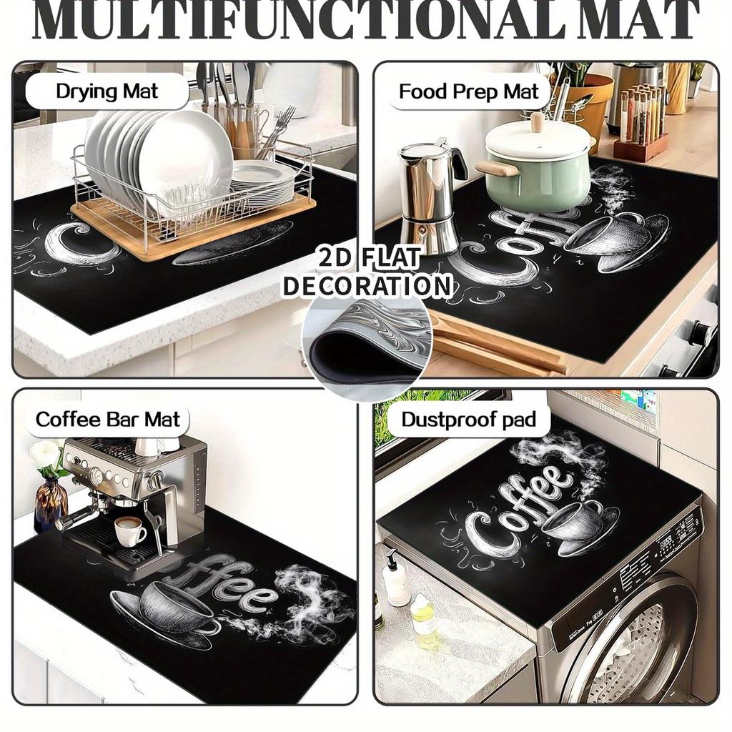 1Pcs Rubber Drying Mat With Coffee Print For Coffee Shop Restaurant Kitchen Carpet Tableware Durable Diatom Mud Table Mat Pet Mat Coffeeware