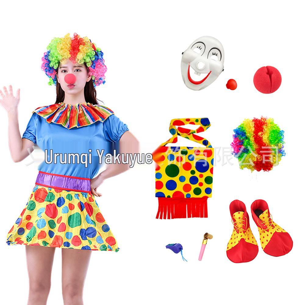 Halloween Clown Costume Set for Adults: Circus Outfit with Wig and Mask