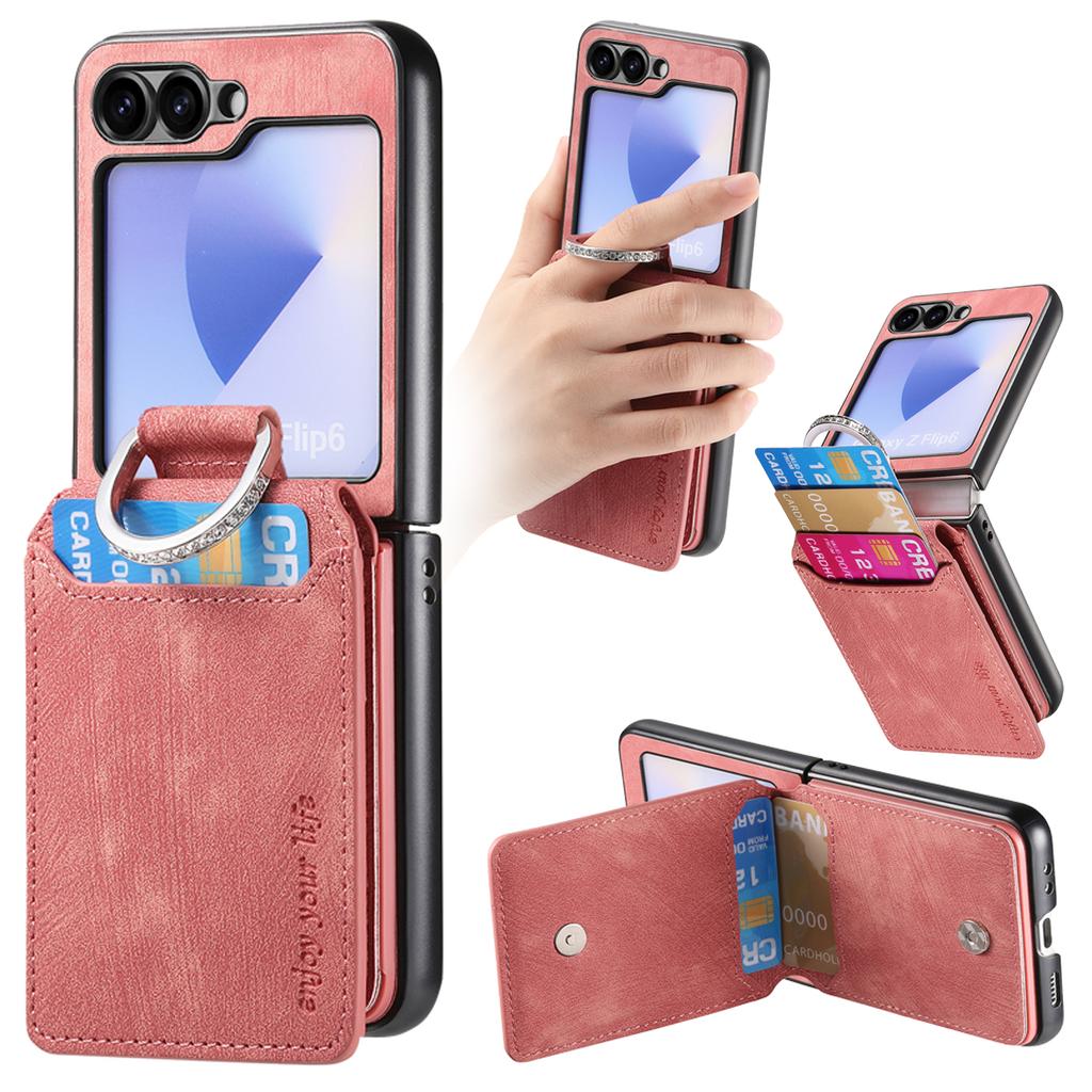 Vertical Cards Solt Wallet Leather Case for Samsung Galaxy Z Flip 7 FE 6 5 4 3 5G Ring Holder Flip6 Flip5 Pocket Bag Stand Cover