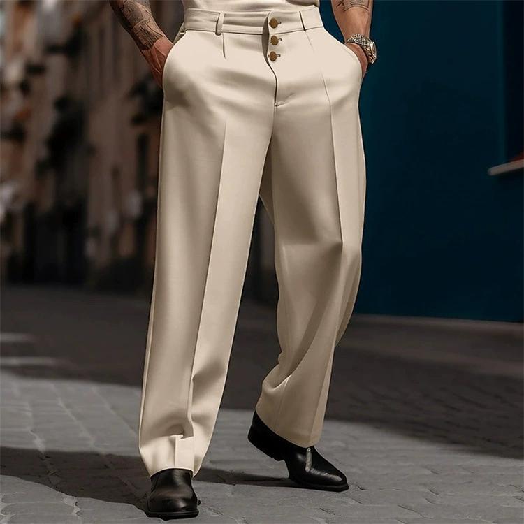 Men's Formal Button Solid Color Loose Straight Tube Comfortable Outdoor Daily Fashion Trousers