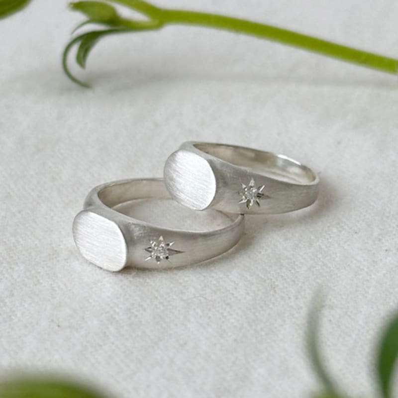 Warmrecord Silver925 Matte Oval Flast Star Ring_R039