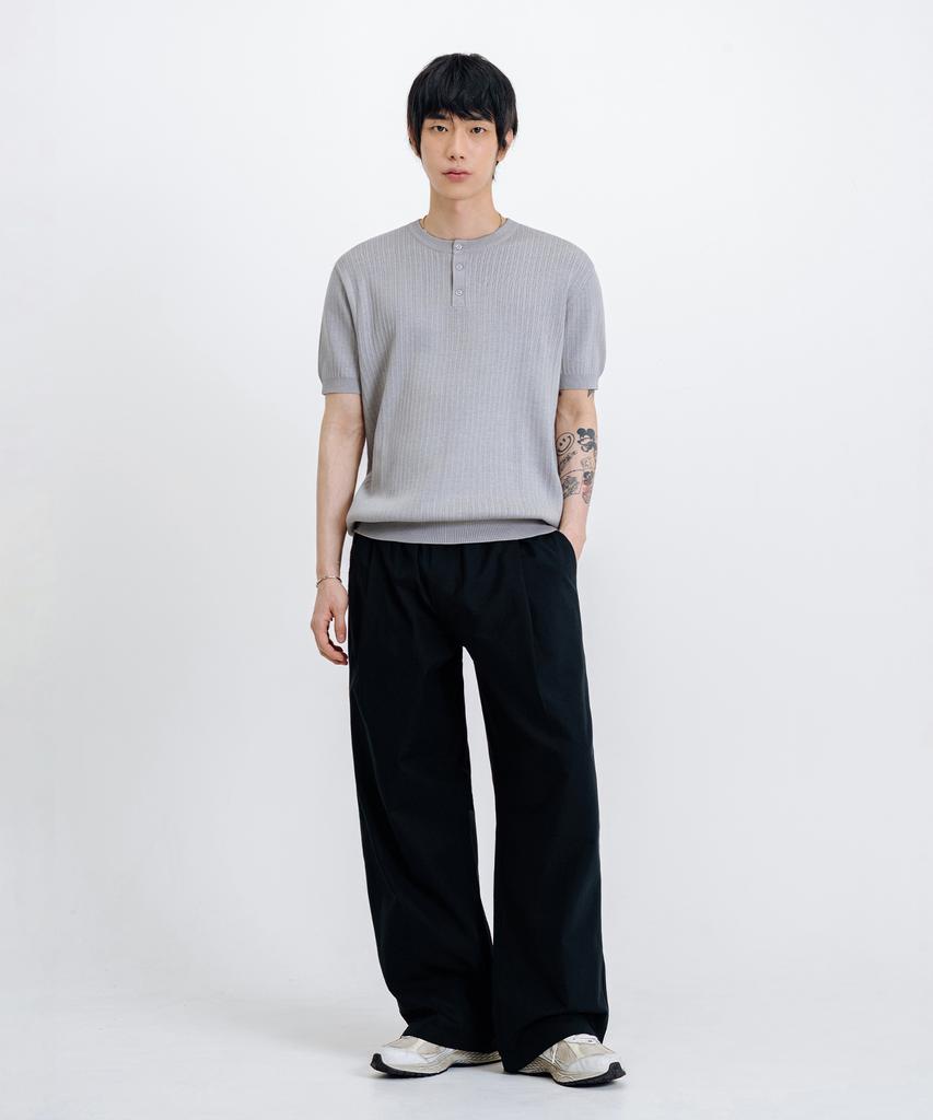 LEMAIN SECOND Classic Henley Neck Washable Short Sleeve Knit [Gray]