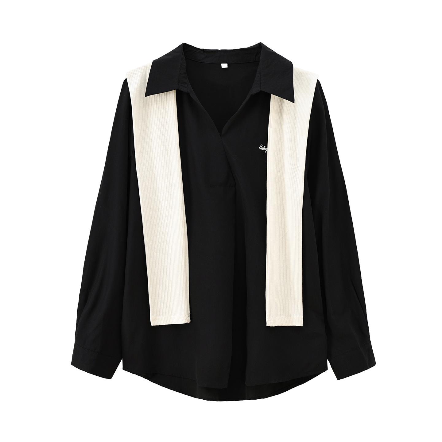 

Zhi Xuan Plus Size Women s Spring 2026 Shawl Shirt Set - Korean Lazy Style Atmosphere Top XL (130-150 jin) чёрный