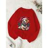 Puppy with Santa Hat Girls' Round Neck Sweatshirt