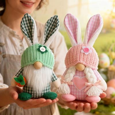 2pcs/set Easter Bunny Ear Couple Rudolph Ornament Holiday Atmosphere Home Desktop Decor for Easter Household Decoration