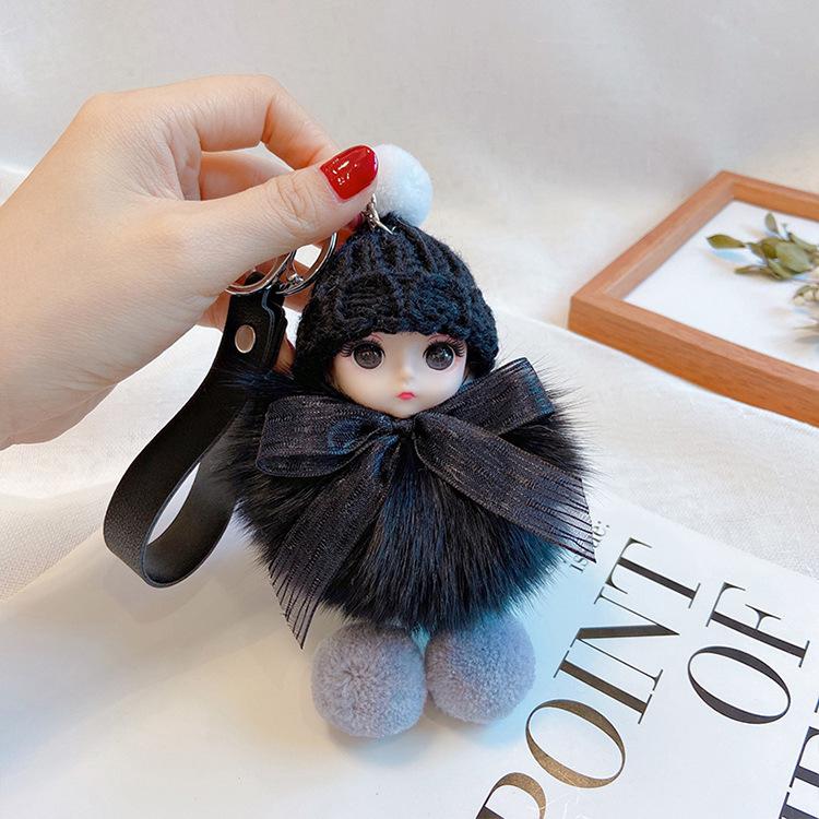 Pompom Sleeping Doll Keychain Cute Fluffy Plush Doll Keychains Women Girl Bags Keyrings Cars Key Ring Gift Charming Decoration