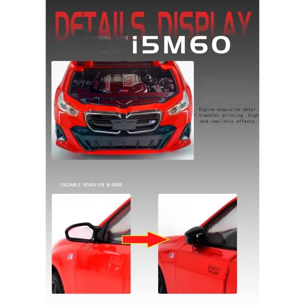 New 1/24 BMW I5 M50 Supercar Alloy Model Car Toy Diecasts Metal Casting Sound and Light Car Toys For Children Vehicle