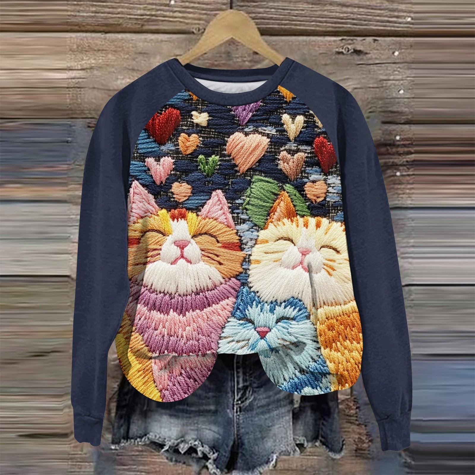 

Женская повседневная мода с графическим принтом, винтажный повседневный принт, длинный рукав, О-образный вырез, пуловер, топ, блузка S