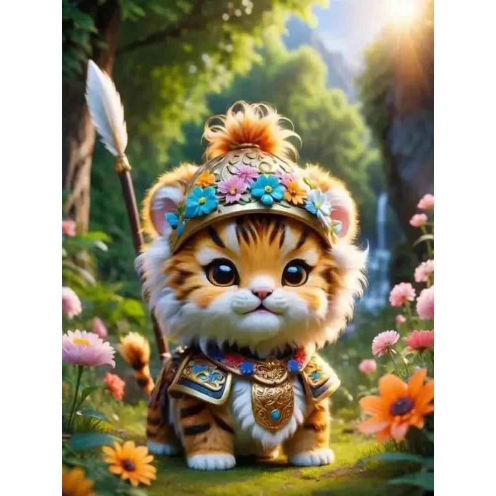 

DIY Повний круглий алмазний живопис Вишивка хрестиком 3D милий кошеня тваринна сцена Маленька квітка домашнє декоративне мистецтво Алмазний живопис 5d алмазний живопис Full Round 25X37.5CM