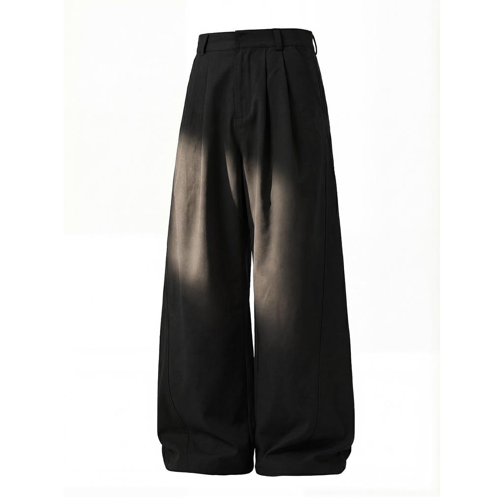 Three-dimensional segmentation structure waist pleated casual pants men's spring texture solid color silhouette loose straight long pants