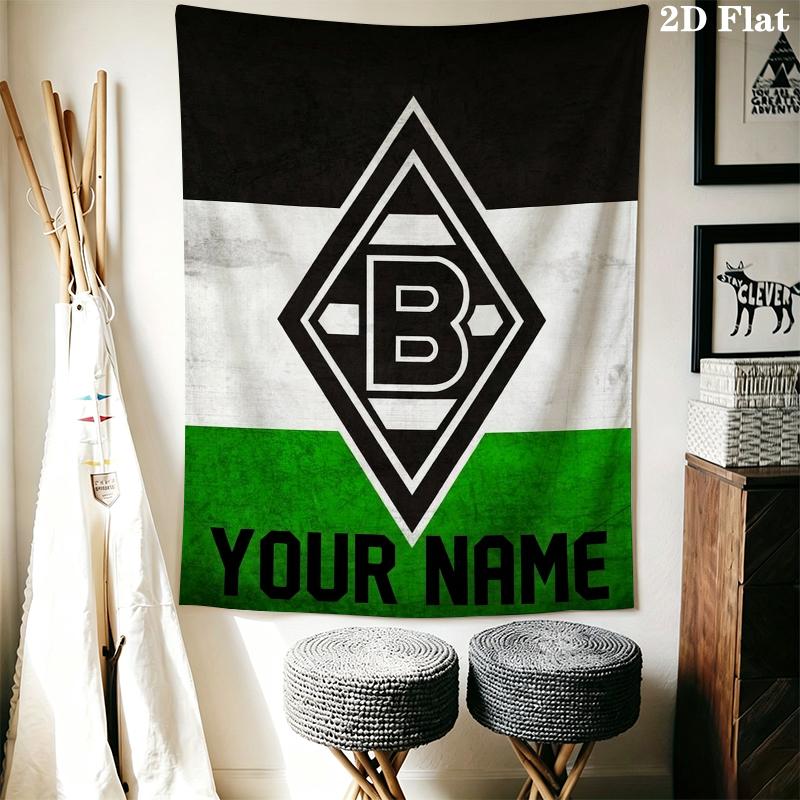 Custom Name Borussia Mönchengladbach Wall Tapestry Aesthetic Wall Hanging Printed Fabric Blanket Decorative Tapestries for Bedroom Living Room Home De