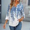 3/4-ermetopper for kvinner T-skjorte Casual Trompetermer Trykk Tunika V-hals Pullover Bluse