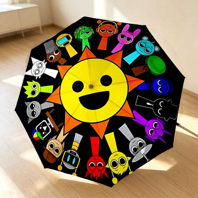 Happy Faces 8 Ribs 3Fold Black Glue Uv Protection Umbrella Sun Protection Rainproof Compact Folding Umbrella For Travel Daily Use C924189