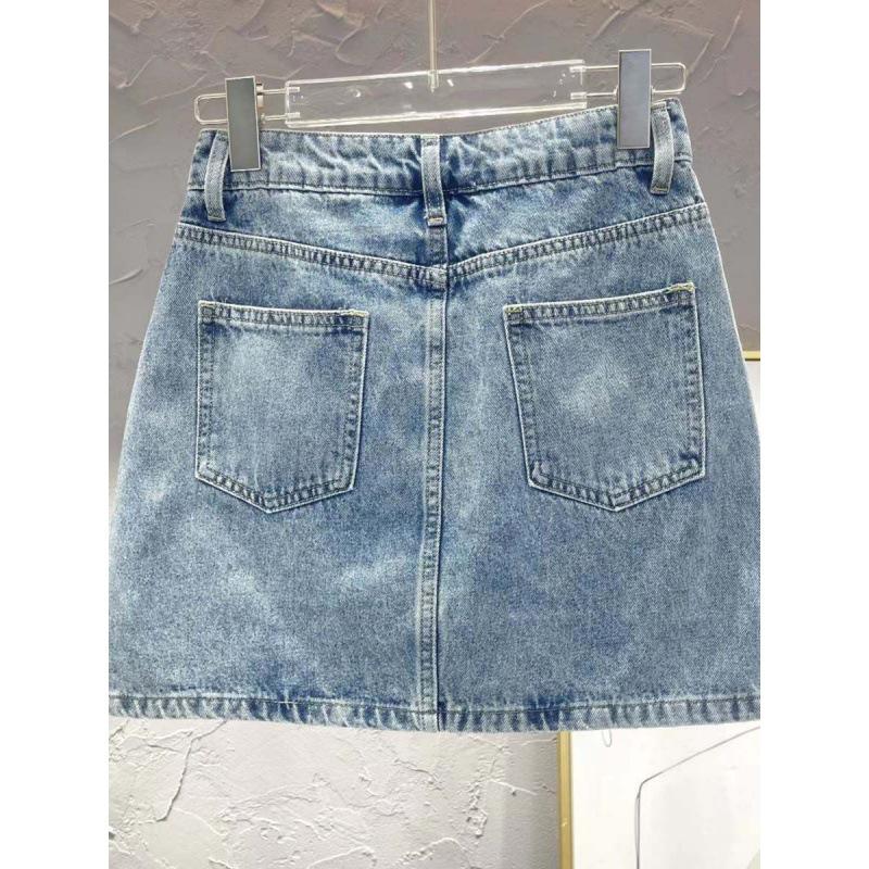ZZ Shiny Diamond A-Line High-Waisted Denim Skirt for Women - Summer 2025 Edition