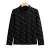 Women's Spring T-shirt New All-over Printed Long-sleeved Lapel Polo Shirt Korean Version Slim Fit Cotton Comfortable Temperament