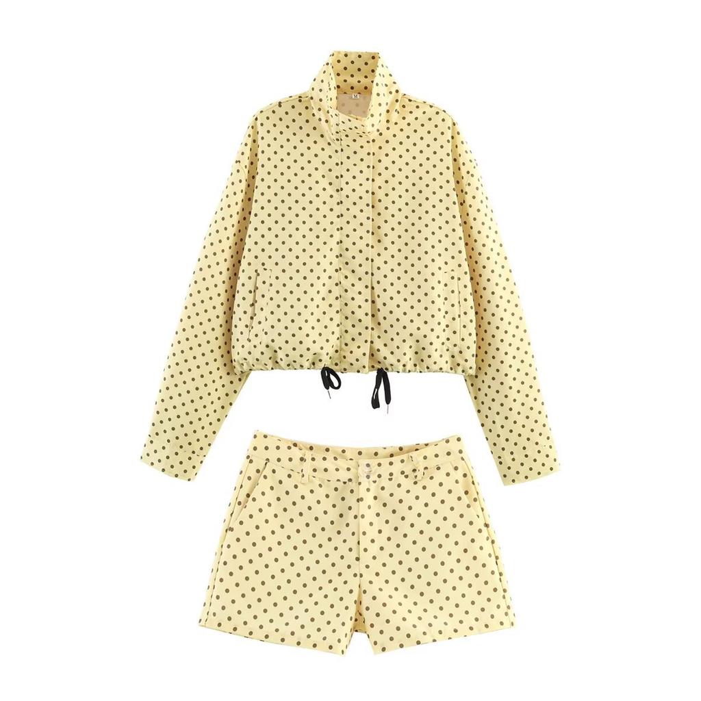 European and American style, wholesale women's clothing fashion versatile temperament casual design nine-color hair polka dot set