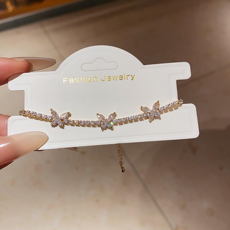 Bransoletka w koreańskim stylu lekki luksus cyrkonia motyl – Elegancki kwadratowy design damska biżuteria na rękę