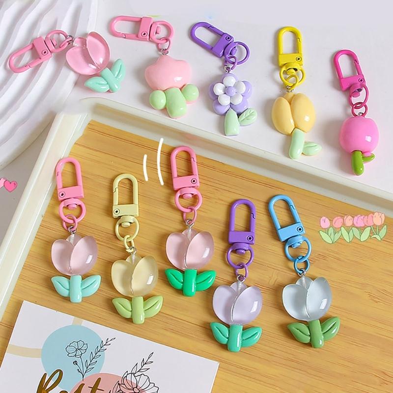 Colorful Resin Flower Keychain Charming Resin Flower Keychain with Tulips Designs for Bag Hanging Decoration