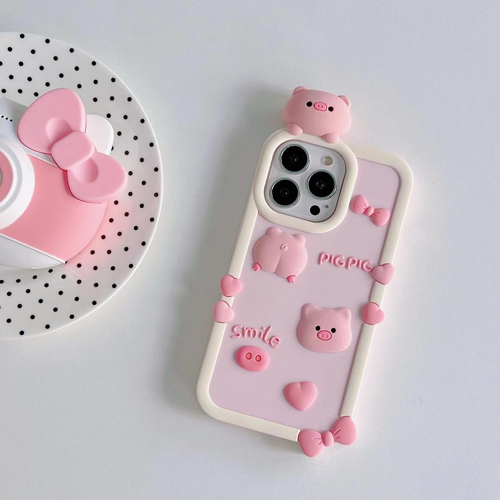 For iPhone 16 Pro Max Silicone Case Cute 3D Pig Design Shockproof Phone Back Cover