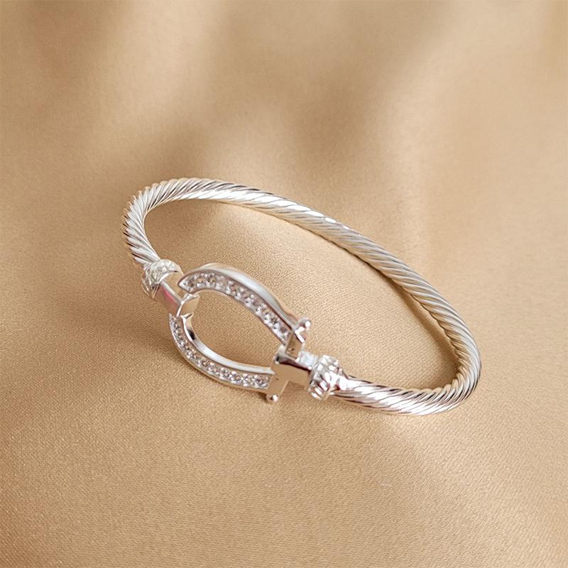 1Pcs Charm Party Jewelry Silver Geometry Zircon Open Bangle Bracelet For Woman Man Wedding Engagement