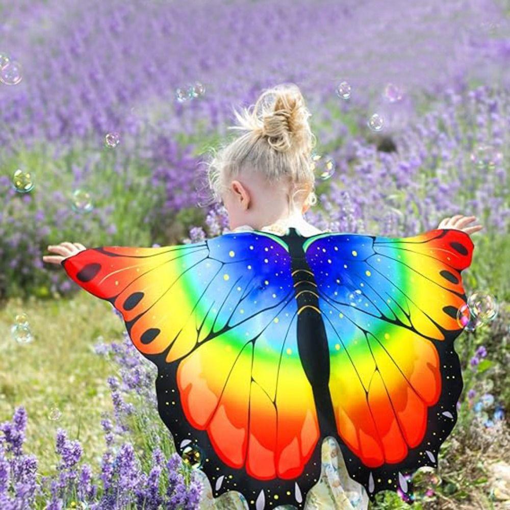 1 Stück Kinder Schmetterlingsflügel Umhang Bunt Mädchen Fee Schal Kostüm Festival Cosplay Kleid Kostüm DIY Dekor Weihnachten Halloween Geschenk