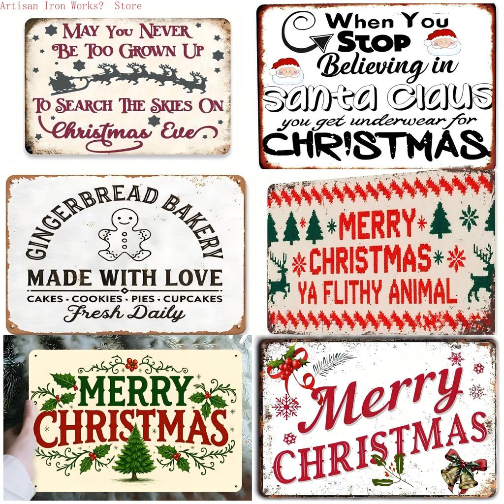 Pcs Vintage Iron Signs Merry Christmas Poster Cakes Music Box Christmas Tree Metal Plaque Bakery Candy Shop Wall Decor