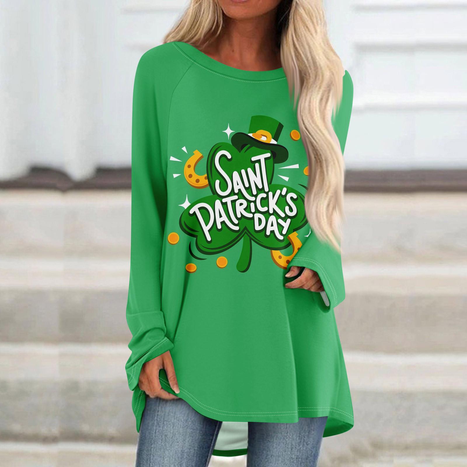 

Женский модный свободный свитер средней длины с круглым вырезом St. Повседневный топ с длинными рукавами и принтом ко Дню Святого Патрика с рукавами реглан L