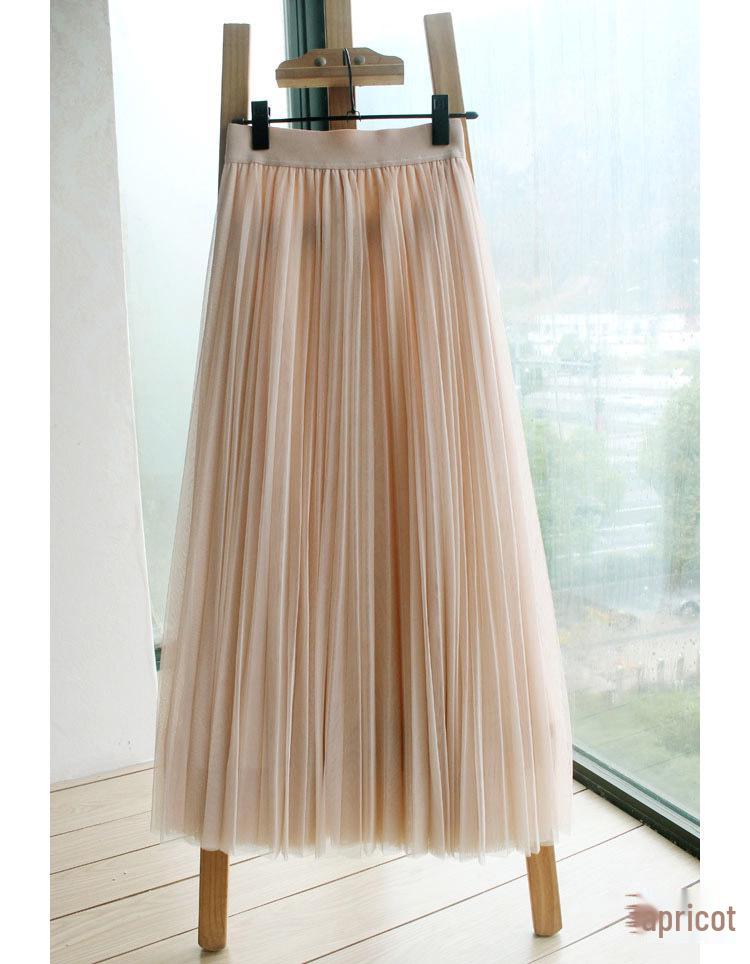 2023 Spring/Summer High-Waist Mesh Pleated Midi Skirt